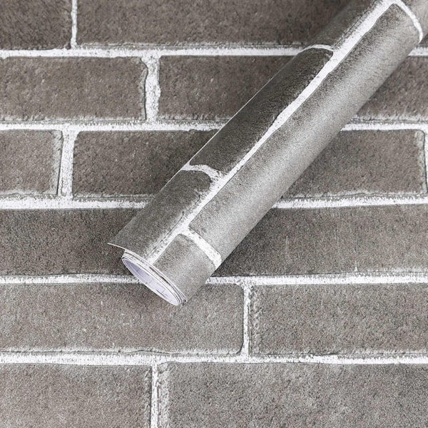 Dove Grey Faux Brick Peel and Stick Vinyl Wallpaper, 23.62 in. x 197 in. Self-Adhesive Contact Paper, 1-Roll