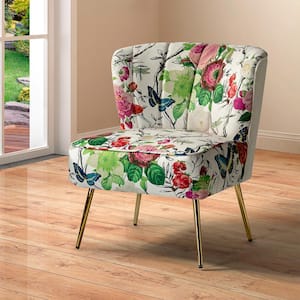 Amata Contemporary and Classic Ivory Elegant Pattern Side Chair with Tufted Back and Metal Base