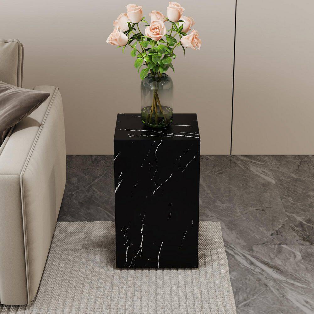 SUNRINX Black Rectangle Wood 11.81 in. W Decorative Stand with Textured ...