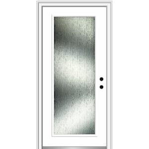 32 in. x 80 in. Left-Hand/Inswing Rain Glass Brilliant White Fiberglass Prehung Front Door on 4-9/16 in. Frame