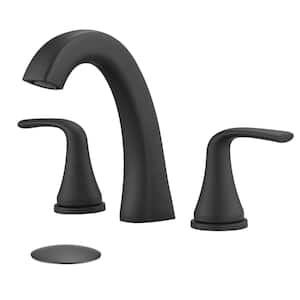 8 in. Widespread Double Handles Bathroom Faucet with Drain Kit in Matte Black