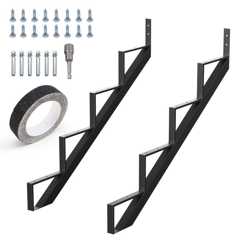 2.89 ft. Pressure-Treated Unfinished Metal 4-Step Stringer 2-Pack Black Support Connector Frame price history on PriceWatchPro