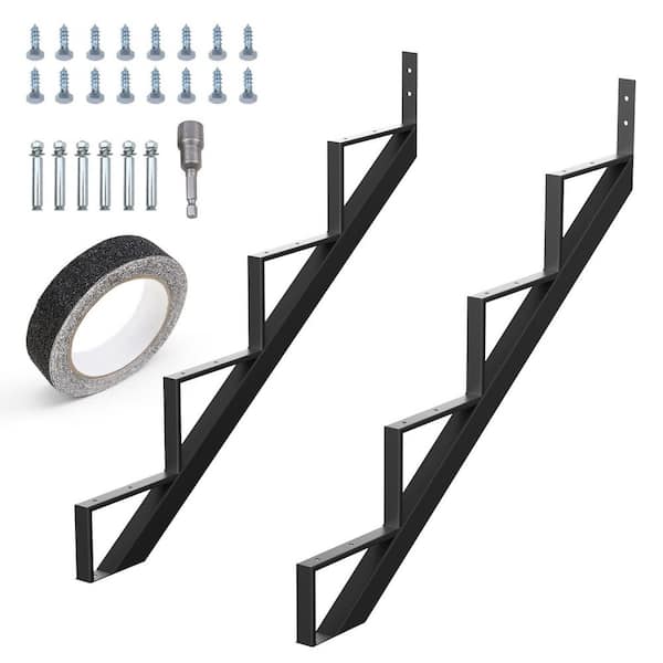 Afoxsos 2.89 ft. Pressure-Treated Unfinished Metal 4-Step Stringer 2-Pack Black Support Connector Frame