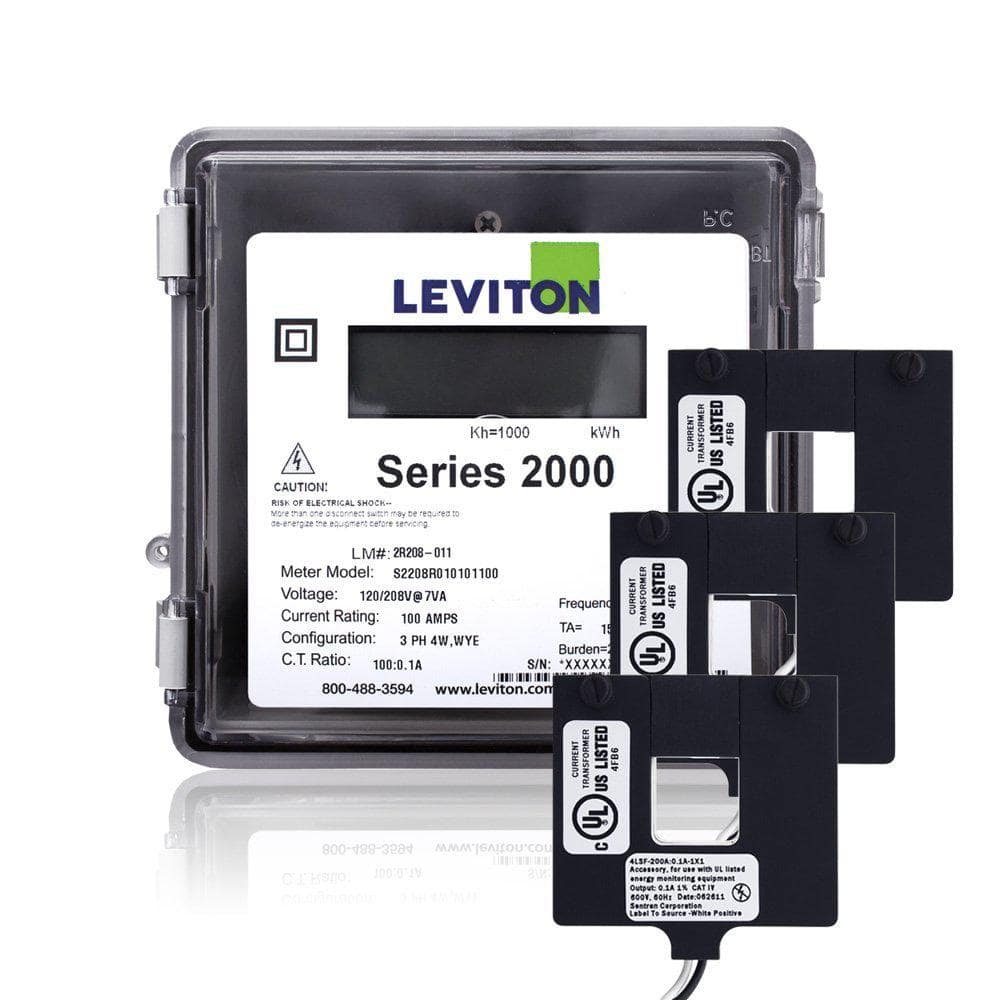 Leviton Series 2000 Three Phase Outdoor kWh Meter Kit, 277/480-Volt 3P4-Watt 200 Amp with 3 Split Core CTs, Gray