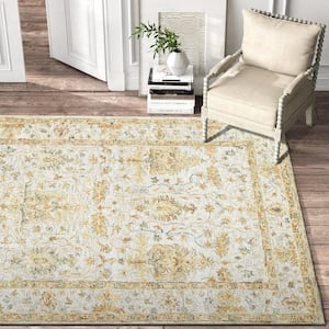 Glenis Silver/Taupe/Cream 2 ft. x 3 ft. Traditional Floral Bordered Wool Hand Tufted Area Rug