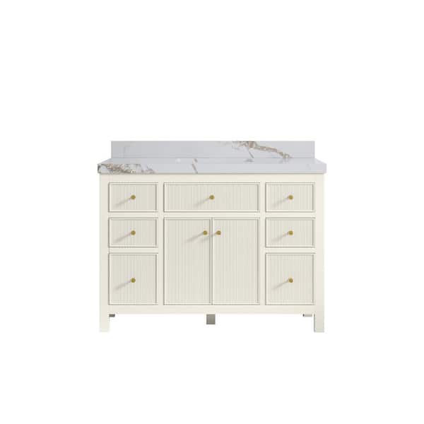 Willow Collections Sonoma 48 in. Single Sink Freestanding Alabaster Bath Vanity with Calacatta Gold Quartz Top Unassembled