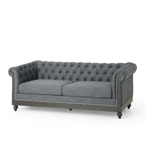 Glencoe 78.75 in. Width Charcoal and Black Polyester 3-Seats Sofa with Nailhead