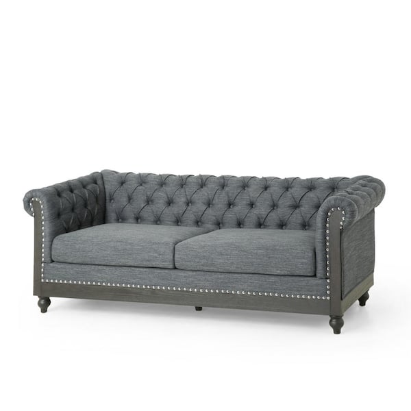 Noble House Glencoe 78.75 in. Width Charcoal and Black Polyester 3-Seats Sofa with Nailhead