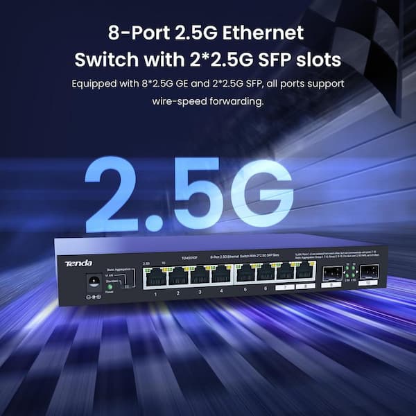 Etokfoks 8 Port 2.5g Ethernet Switch Unmanaged 2.5g Switch with 8 x 2.5g Ports, 2 x 2.5g SFP Slots, 50Gbps Switching Capacity