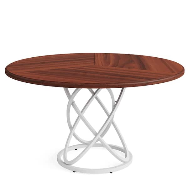 TRIBESIGNS WAY TO ORIGIN Halseey Modern Light Walnut White Round Wood 47 in. Metal Pedestal Base Dining Table for 4, Circle