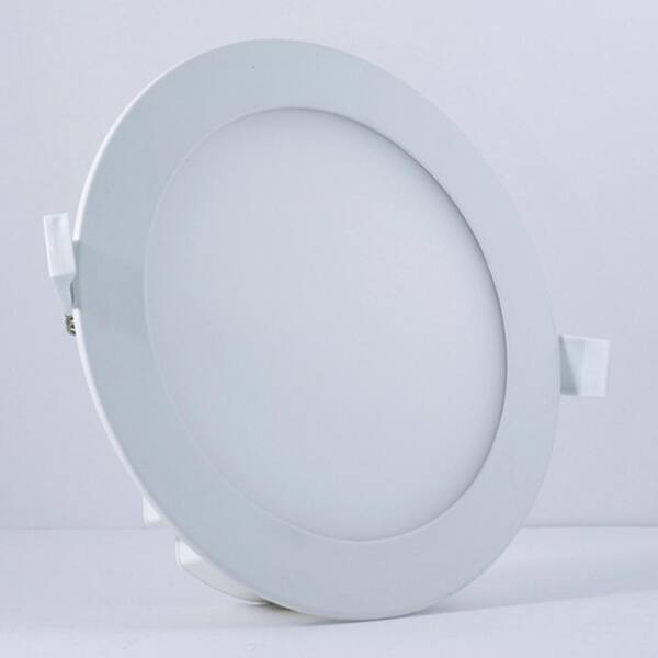 Bulbrite - 6 in. Canless 3000K, 65-Watt Equivalent, White Round Dimmable Flat LED Recessed Downlight with J-Box Included