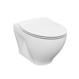Vogue Wall-Hung 2-piece 1.6 GPF Dual Flush Round Toilet in White Concealed Tank and Dual Flush Plate Seat Included