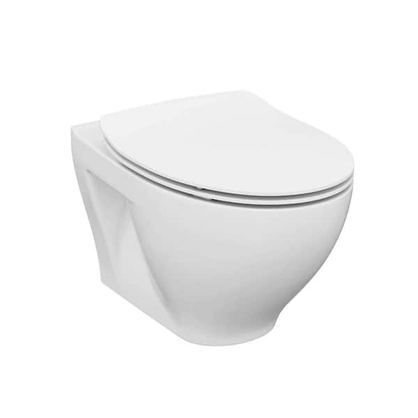 FINE FIXTURES Vogue Wall-Hung 2-Piece 1.6 GPF Dual Flush Round Toilet in White with Concealed Tank and Dual Flush Plate Seat Included