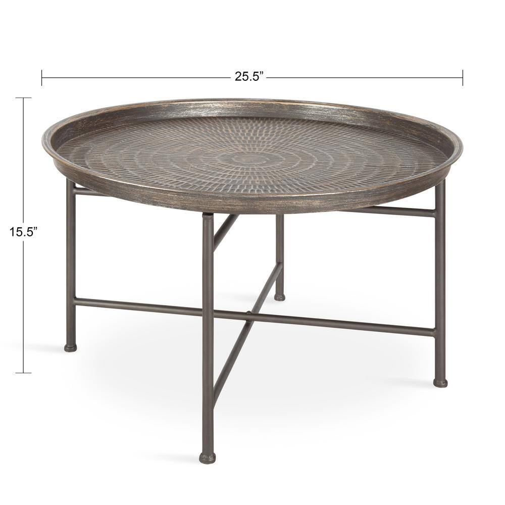 Mahdavi 25" Round Dark Silver Metal Coffee Table with Embossed Top