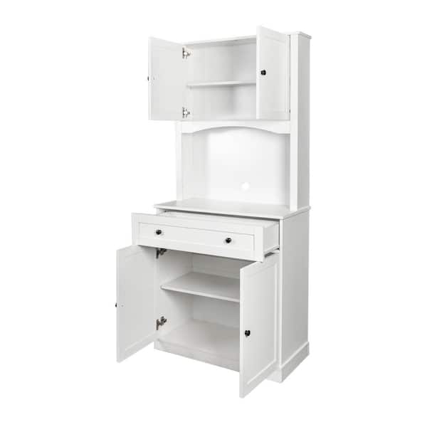 FUNKOL White MDF Tall Kitchen Storage Cabinet with 4-Doors, 1-Open Shelves and 1-Drawer