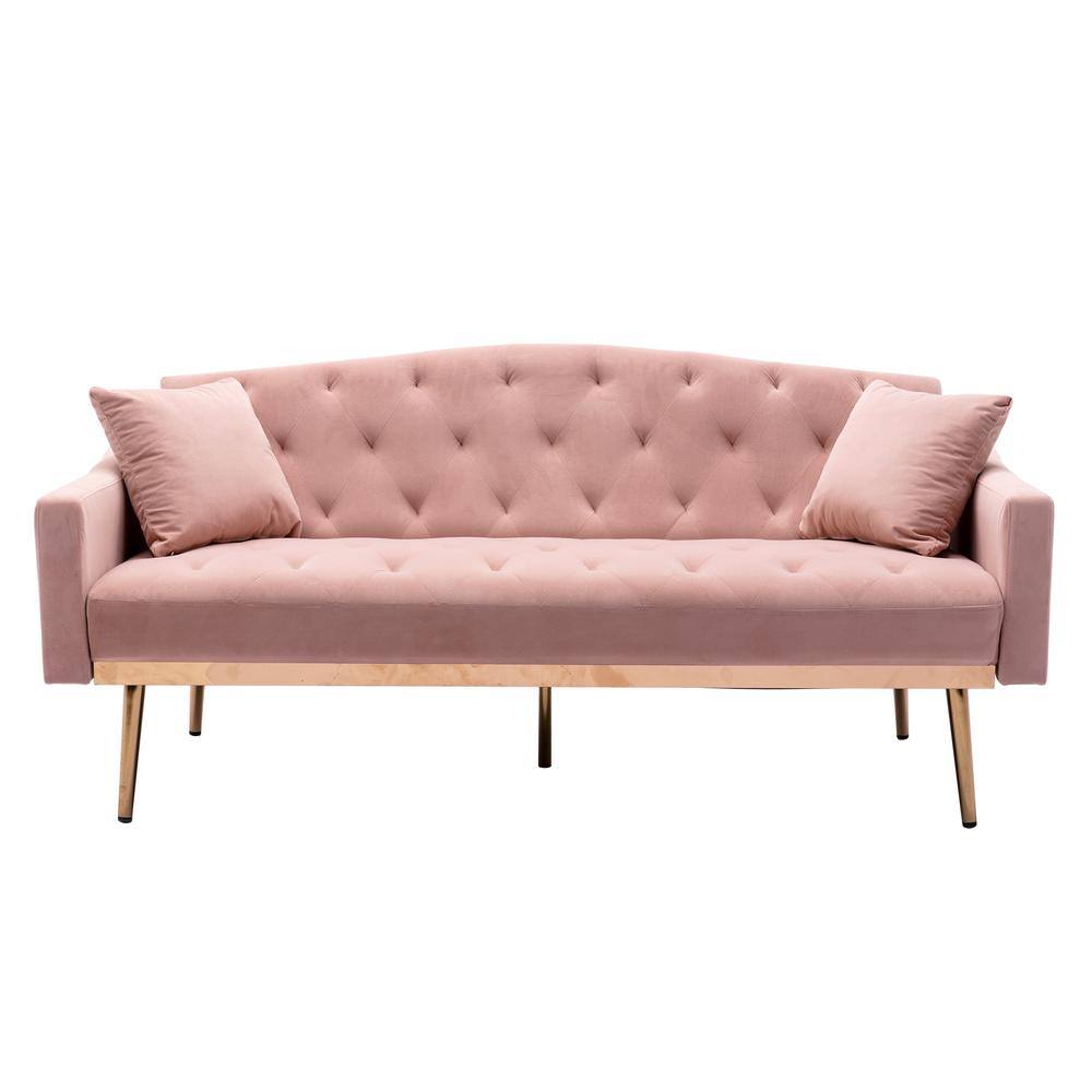 65 in. Pink Velvet 2Seater Loveseat with 2 Pillows and Adjustable
