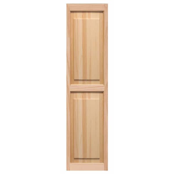 Pinecroft 15 in. x 55 in. Raised Panel Shutters Pair Unfinished Pine