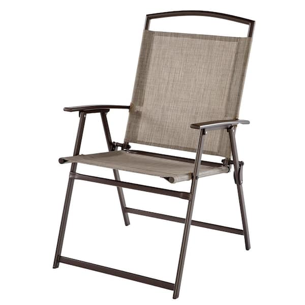StyleWell Mix and Match Folding Steel Sling Outdoor Dining Chair in Riverbed Taupe