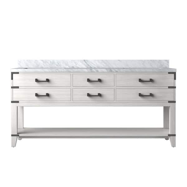 Irvington 72 in. W x 22 in. D White Oak Double Bath Vanity with Carrara Marble Top