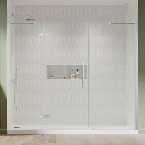 OVE Decors Tampa 87 3/8 in. W x 72 in. H Pivot Frameless Shower Door in Chrome