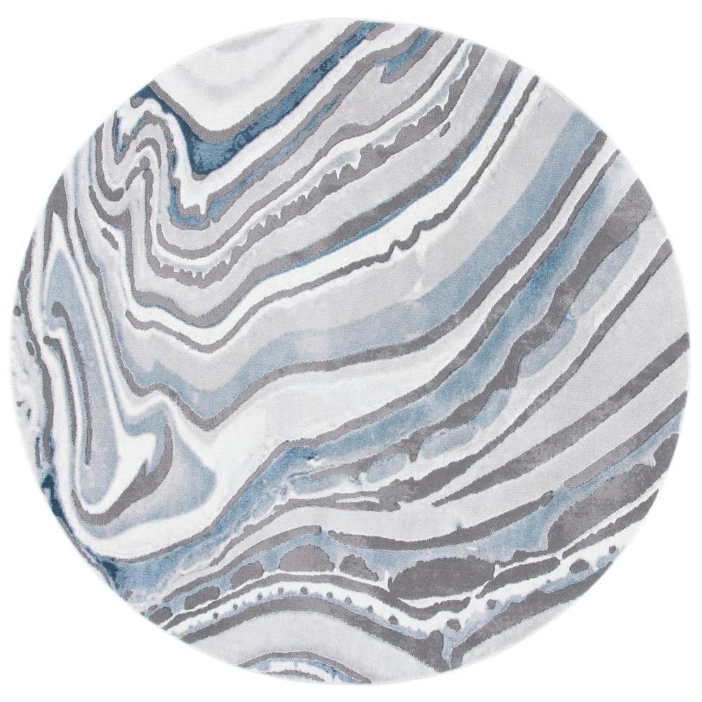 SAFAVIEH Craft Blue/Gray 7 ft. x 7 ft. Round Abstract Area Rug CFT843M