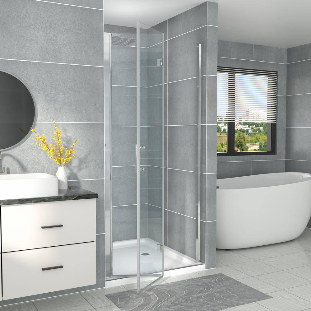 30" x 72" Chrome Semi-Frameless Bi-Fold Shower Door with Clear Glass