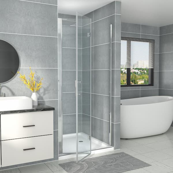 32 in. W x 72 in. H Bi-fold Frameless Shower Door in Matte Black