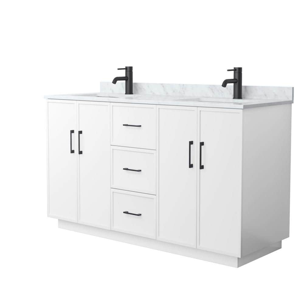 Elan TK 60 in. Double Freestanding White Bath Vanity with White Carrara Marble Top Unassembled price history on PriceWatchPro