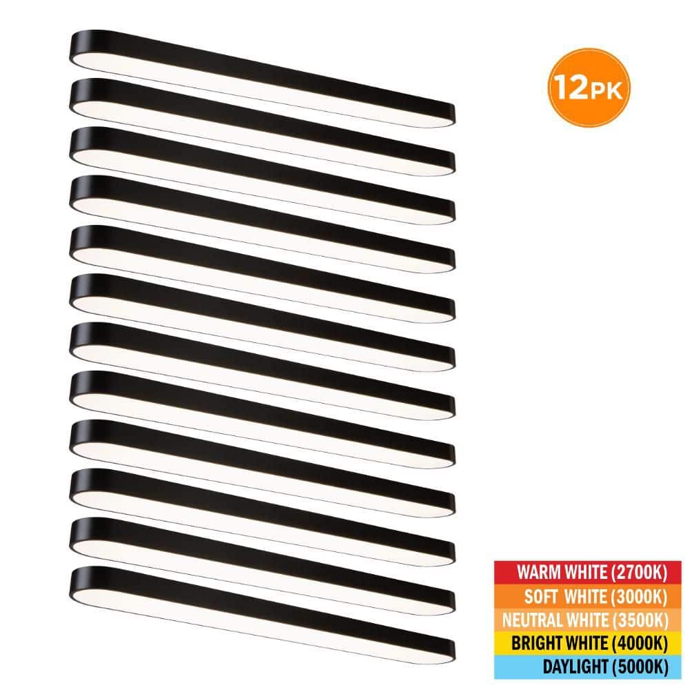 12-Pack 4 ft. x 6 in. Black LED Flush Mount Ceiling Light Fixture 2700K 3000K 3500K 4000K 5000K 2800 Lumens 40-Watt 120V price history on PriceWatchPro