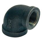 1 in. x 3/4 in. Black Malleable Iron 90 Degree FPT x FPT Reducing Elbow Fitting