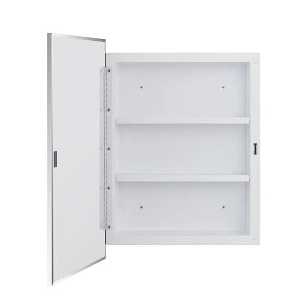 16 in. x 22 in. Rectangular Plastic Medicine Cabinet with Mirror Surface and Recessed Mount White