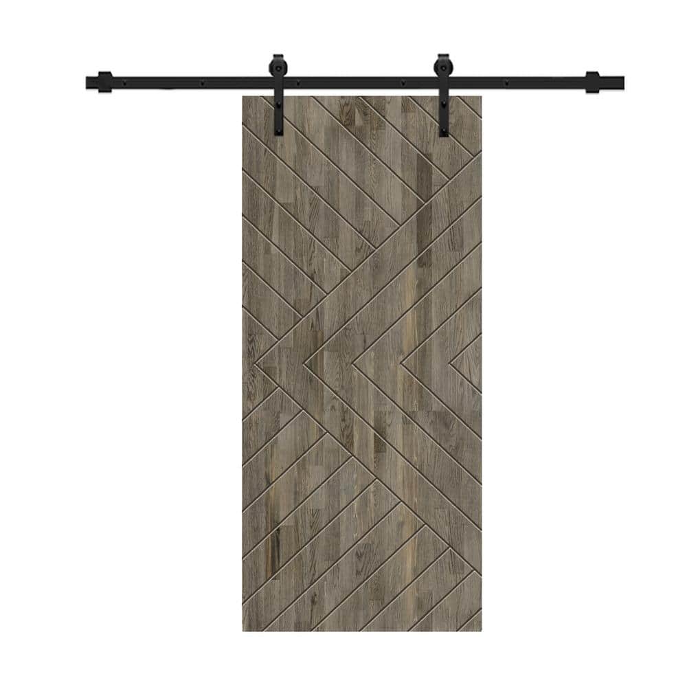 Chevron Arrow 38 in. x 80 in. Fully Assembled Weather Gray Stained Wood Modern Sliding Barn Door with Hardware Kit price history on PriceWatchPro