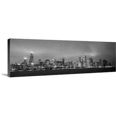 "Chicago City Skyline at Dusk, Black and White" by Circle Capture Canvas Wall Art