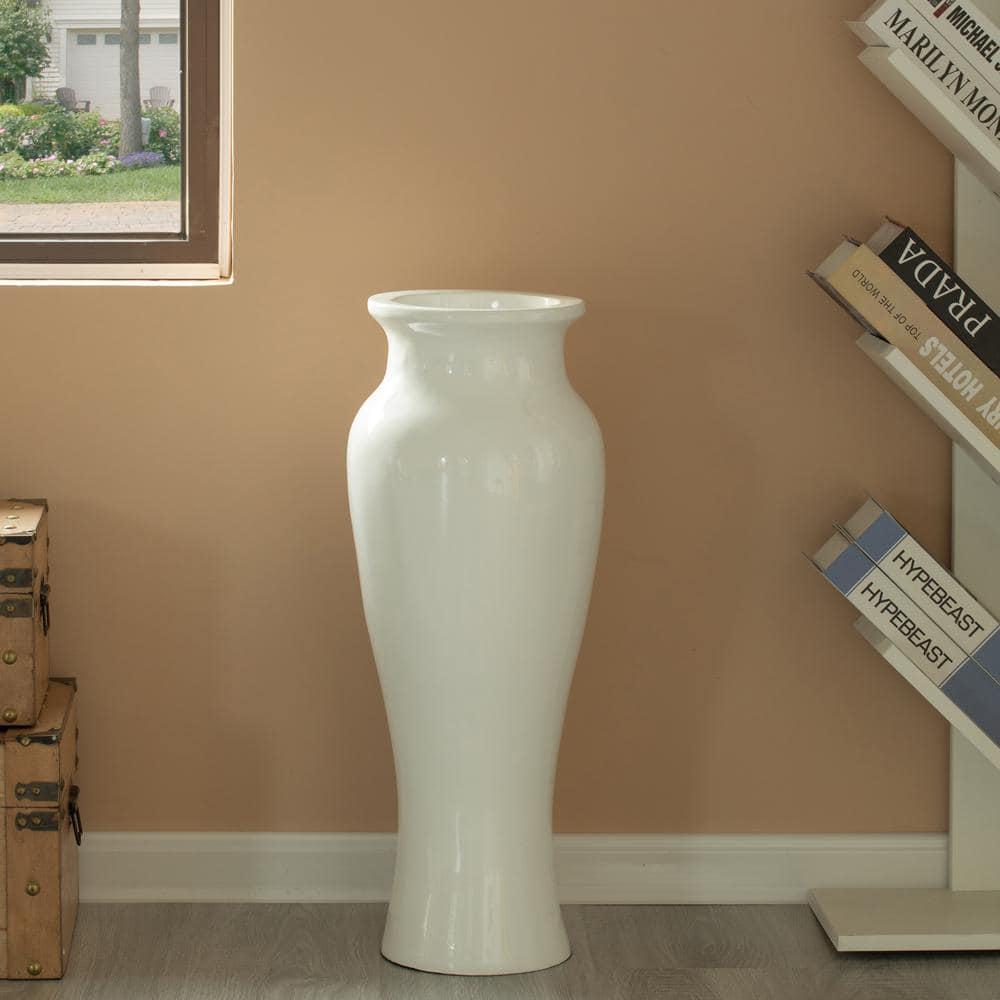 Tall White Fiberglass Trumpet Floor Vase
