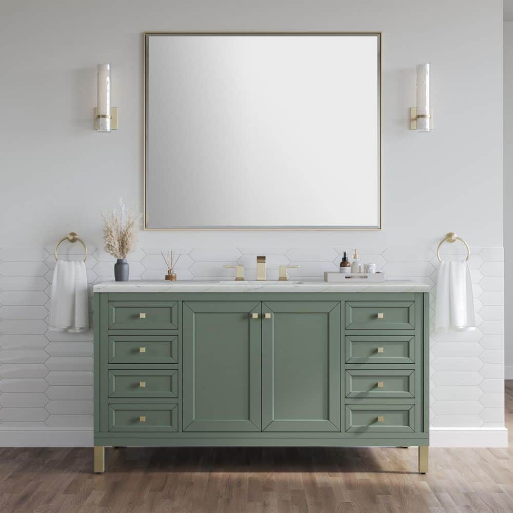 Chicago 60.0 in. Single Bath Vanity in Smokey Celadon with Wireless Charging Ethereal Noctis Quartz Top price history on PriceWatchPro