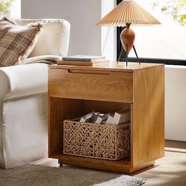 JAYDEN CREATION Clare Acorn 1-Drawer 23.5 in. W Nightstand with Charging Station