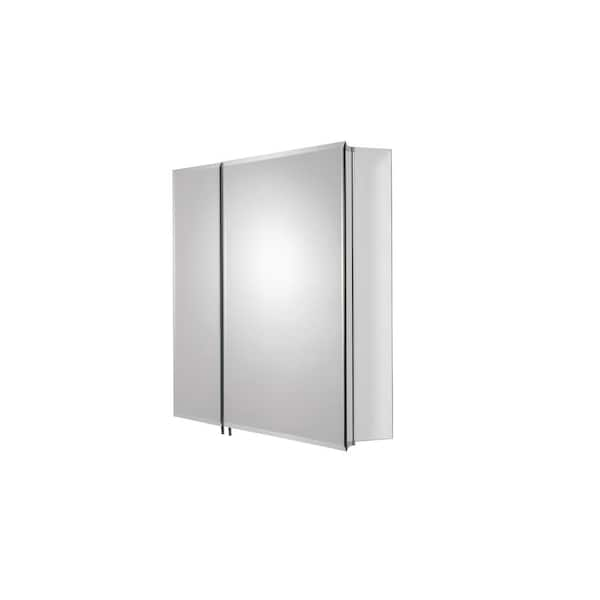 30 in. W x 25.25 in. H x 5-1/4 in. D Frameless Aluminum Recessed or Surface-Mount Medicine Cabinet with Easy Hang System