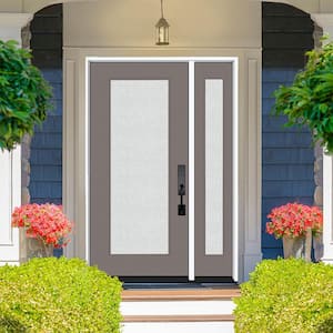 Legacy 51 in. x 80 in. Full Lite Rain Glass RHOS Primed Kindling Finish Fiberglass Prehung Front Door with 12 in. SL