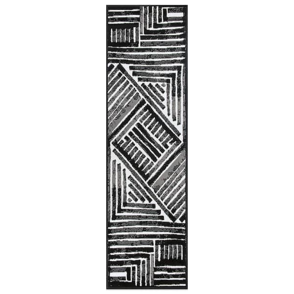 World Rug Gallery Milan Black 2 ft. x 7 ft. Contemporary Stripe Design Runner Rug