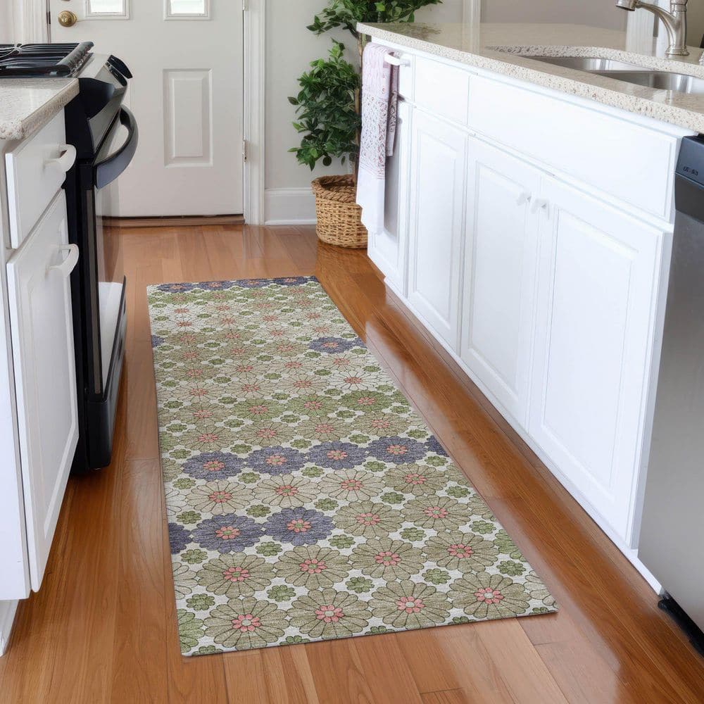 Mayfield Premium Machine Washable Abstract AMF1678 Aloe 2 ft. 3 in. x 7 ft. 6 in. Runner Rug price history on PriceWatchPro
