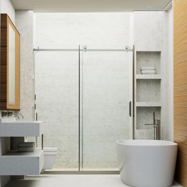 CASAINC 56 in. - 60 in. W x 76 in. H Sliding Frameless Shower Door in Chrome