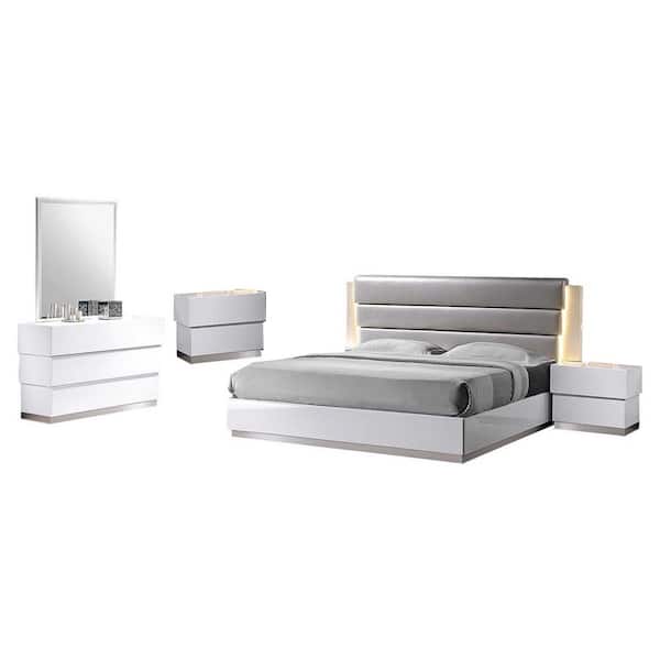 Best Master Furniture Florence White/Silver Modern California King Bedroom Set (5-piece)