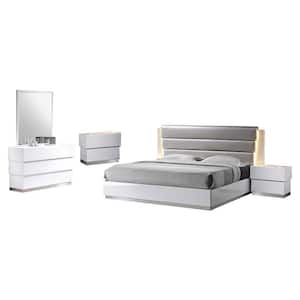 Florence White/Silver Modern King Bedroom Set (5-piece)