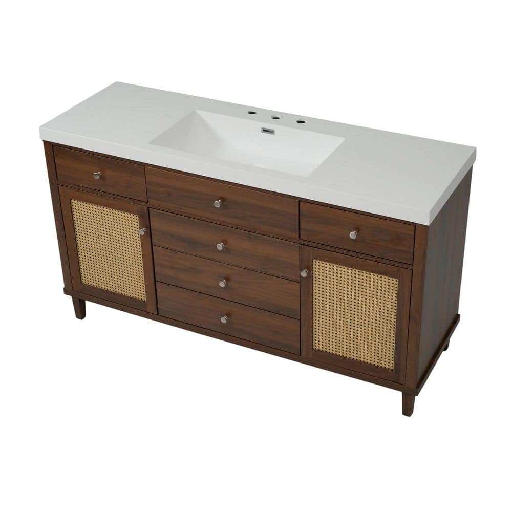 60 in. Freestanding Brown Bath Vanity with White Resin Top price history on PriceWatchPro