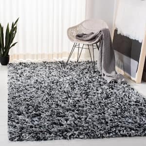 Rio Shag Black/Ivory 4 ft. x 6 ft. Solid Area Rug