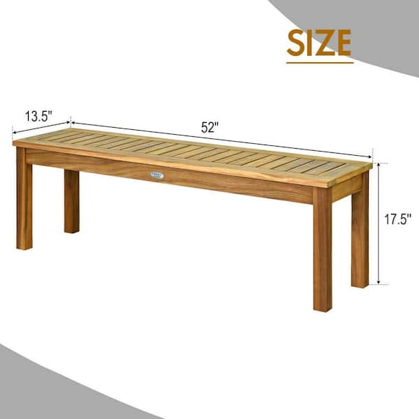 52 in. Acacia Wood Teak Outdoor Bench with Slatted Seat