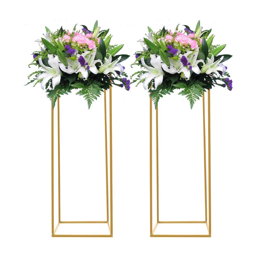 YIYIBYUS 2-Pieces Modern Indoor Outdoor Gold Metal Square Plant