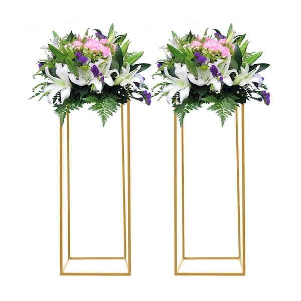 YIYIBYUS 2-Pieces Modern Indoor Outdoor Gold Metal Square Plant Stand Single Tire