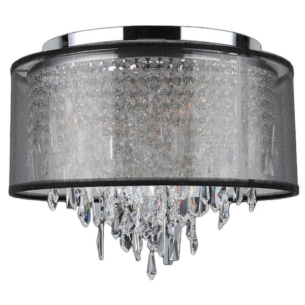 Worldwide Lighting Tempest Collection 5-Light Chrome Crystal Ceiling Light with Black Organza Shade
