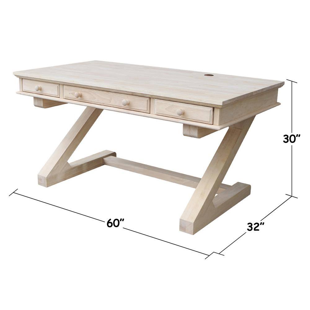 Elegant White Executive Hardwood Desk with Drawer and Keyboard Tray, 60"W